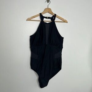 Allure black halter swim suit with mesh inserts on sides and front size 16/18